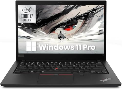 Lenovo Thinkpad T14 Computer portatile, 14 FHD (1920x1080), Intel Core i7-10610U, 16GB RAM, 256GB SSD, webcam, tastiera Qwerty USA, Windows 11 Pro (ricondizionato)
