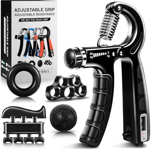 Flintronic 5 st handhållen styrketräning, justerbar fingertränare 5–60 kg, styrketräning på framsidan armen, handgrepp med räknare, träningsring, stressboll, fingerövare