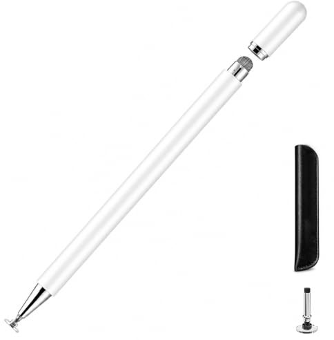 CMARS Stylet pour écrans tactiles, stylet capacitif universel 2 en 1 avec pointes en fibre et disque, capuchon magnétique, pour Nintendo Switch, Android, iPad, Samsung, tablettes, téléphones (blanc)