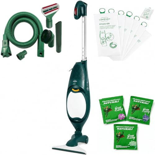 Vorwerk Folletto VK140 NUOVO ORIGINALE – Scopa Elettrica CON FILO con Accessori Rigenerati Come Nuovi, Spazzola HD40, 6 Sacchetti, 3 Granuli (Dotazione Completa + Kit Tubi)