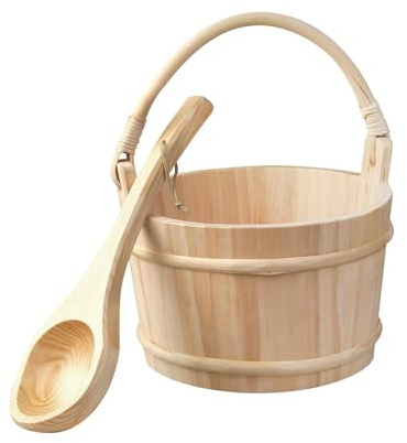 BLWOTMOR Seau Sauna avec Louche Set Accessoires Spa Bain Fabriqué Main Surface Douce Facile à Porter Adapté pour Spa Sauna Salle de Bain Pot
