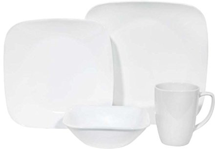 Corelle Geschirr-Set Pure White aus Vitrelle-Glas für 4 Personen 16-teilig, Splitter- und bruchfest, weiß