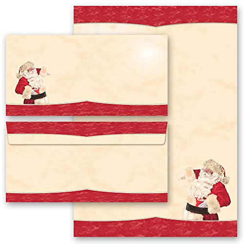 Briefpapier Set, 40 tlg. Nikolaus, WEIHNACHTSMANN Weihnachten 20 Blatt Briefpapier + 20 passende Briefumschläge DIN LANG ohne Fenster | Paper-Media
