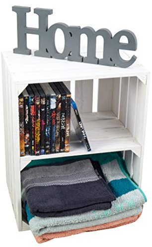 Massive Schuh- Bücherregalkiste Obstkiste Weinkiste Maße ca 50 x 40 x 31cm xxxaus dem Alten LandxxxWeinkisten Obstkisten Holzkiste Dekokiste Regal (Natur quer) (1, Weiß, kurze Unterteilung)