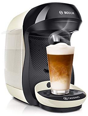 Bosch Tassimo Happy Kapselmaschine TAS1007 Kaffeemaschine by, 70 Getränke, vollautomatisch, geeignet für alle Tassen, platzsparend, 1400 Watt, creme/grau
