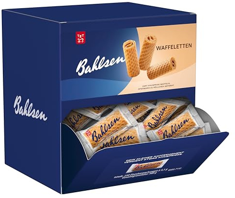 Bahlsen Waffeletten - knusprige Waffelröllchen, ca. 150 Stück | Einzeln verpackt im Thekenaufsteller – hauchdünne, ofenwarm gerollte Waffelröllchen, leicht & luftig für Theke, Café & Büro