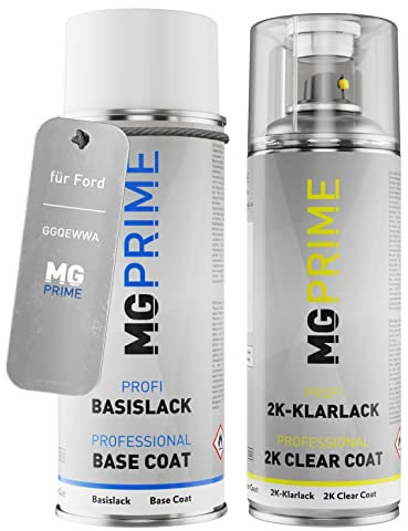 MG PRIME Autolack 2K Spraydosen Set für Ford GGQEWWA / PN3L80 Green Instinct Metallic/Casalis Grün Metallic Basislack 2 Komponenten Klarlack Sprühdose