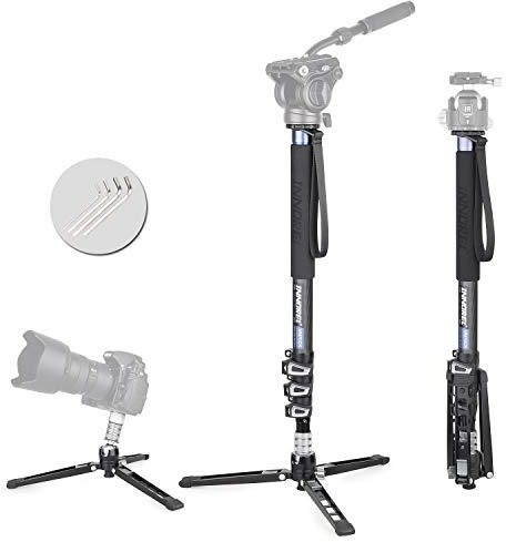 Professional Carbon Video Monopod INNOREL VM70CK Removable Tripod Base and Flexible Monopod Stand for DSLR Telescopic Camera Camcorders NOT Include Head, Monopod Only