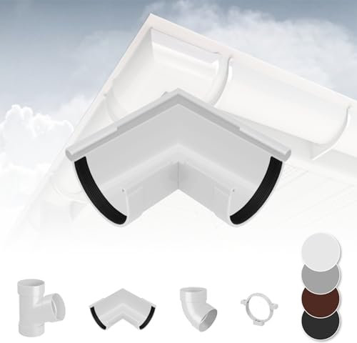 RAINWAY S Regenrinnen System (Rinnenwinkel Außen 90° weiß) - PVC-U Kunststoff in 4 Farben, für Dachflächen < 100m² empfohlen, Eckstück 90 Grad Bogen