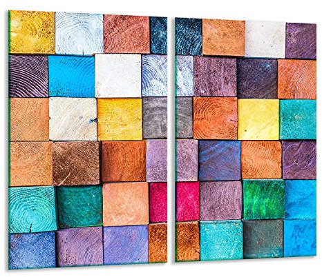 TMK Lot de 2 plaques de recouvrement, 2 x 30 x 52 cm, pour cuisinières vitrocéramiques, électriques, à induction, anti-éclaboussures, planche à découper, couleurs mosaïque