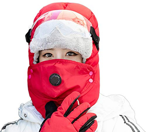 YOUCAI Unisex Wintermütze mit Ohrenklappen,Kunstfellmütze, Fliegermütze Verstellbares Warmes Winddichtes Trooper Winter Mütze Beim Skifahren, Schlittschuhlaufen Und Anderen Outdoor-Aktivitäten B-Rot