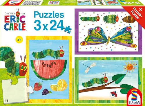 Schmidt 56430 Kleine Raupe Nimmersatt, 3x24 Teile Kinderpuzzle | Kokon und Schmetterling