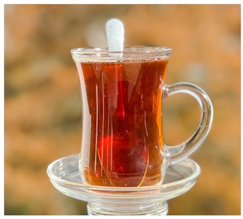 Topkapi - Lot de 18 Tasses à thé Turc Keyif-Sultan, 6 Verres à thé, 6 sous-Verres, 6 cuillères à café, Ensemble Complet