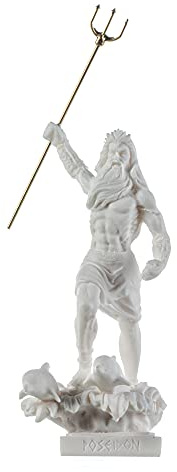 BEAUTIFUL GREEK STATUES Poseidon Griechischer Gott des Meeres mit Dreizack Alabaster-Statue, Figur, 16,5 cm