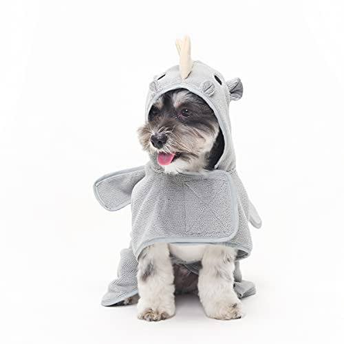 BarkBox Hunde-Bademantel-Handtuch – leicht, super süß, schnell trocknend – Nashorn (Größe S)