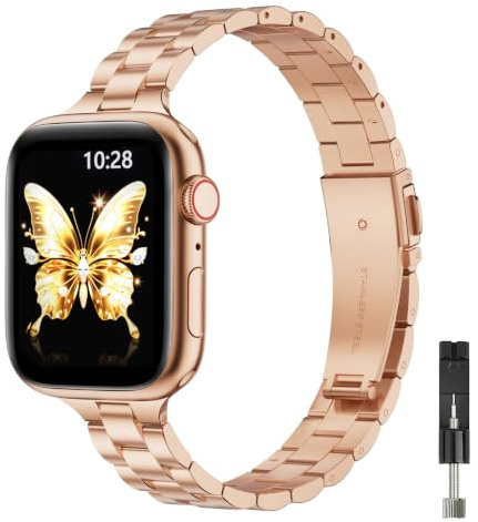 GEARYOU Metallarmband Kompatibel mit Apple Watch Armband Damen 40mm 41mm | 42mm(Series 11/10) 38mm,Schlankes Edelstahl Gliederarmband für iWatch Series 11/10/9/8/7/6/5/4/3/2/1/SE, Ersatzband Elegant