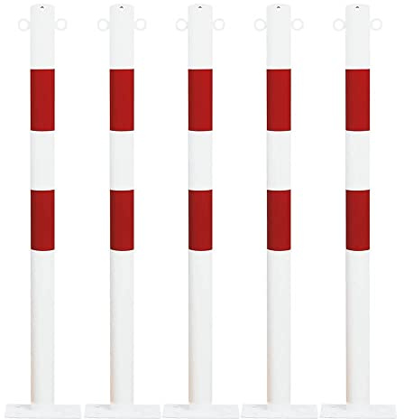 ROBUSTO BIGPACK 5x Kettenpfosten, rot/w, aufdübeln, Stahl, Ø 6 cm, 140 cm, Art.-Nr. 609278 | Absperrpfosten | Absperrpoller | Stahlrohrpoller