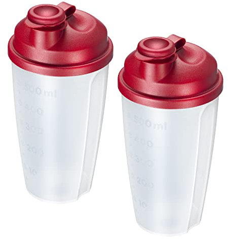 Westmark 2 vasos para mezclar y agitar/agitador con escala de medición, Disco mezclador extraíble y pico vertedor bloqueable, 0,5l, Plástico, Sin BPA, Mixery, Color: Translúcido/Rojo, 243522ER
