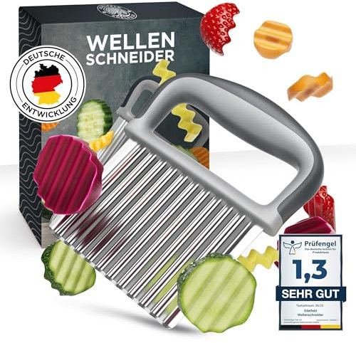 Edelfeld Wellenschneider für Pommes, Obst & Gemüse [TESTSIEGER] - Spülmaschinengeeignetes Wellenmesser - Riffelmesser für Erwachsene & Kinder - Solides Wellenschnittmesser aus Edelstahl - Für BLW