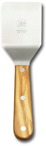 DUE BUOI Espátula pequeña con mango de madera de olivo – Dimensiones 6,5 x 6,5 cm – Acero inoxidable – Parrilla de cocina para barbacoa – Espiga completa triple remachada. Aprobado por ICQ.