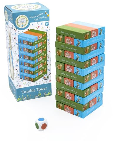 Robert Frederick - Beatrix Potter - Peter Rabbit - Tumble Tower Spiel - Holzset mit Würfel - Spaß für Kinder zum Erlernen der Hand- und Augen-Koordination