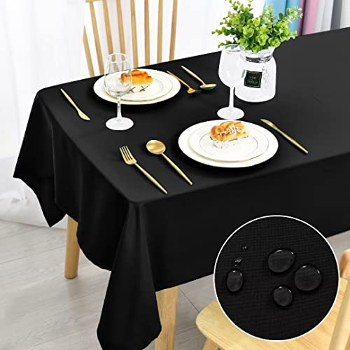 DWCN Schwarz Tischdecke Fleckschutz Abwaschbar Wasserdicht 140x200cm | Tischwäsche Outdoor Wetterfest Rechteck Tischtuch Halloween Tischdecke für Esszimmer, Garten, Party, Hochzeiten oder Haushalt