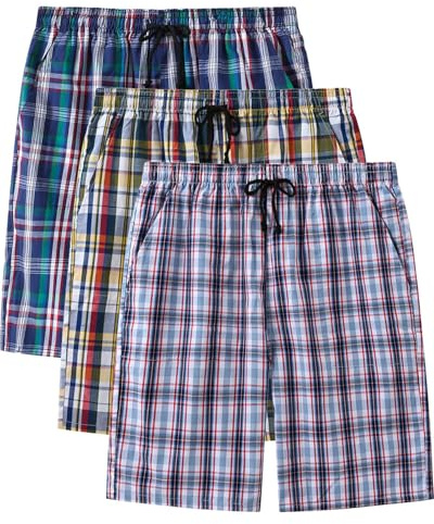 AjezMax Herren Schlafanzughose Kurz Baumwolle Kariert Pyjamahose Shorty Sommer Nachtwäsche Schlafshorts Schlafanzug Sleep Hose Pants Größe XL