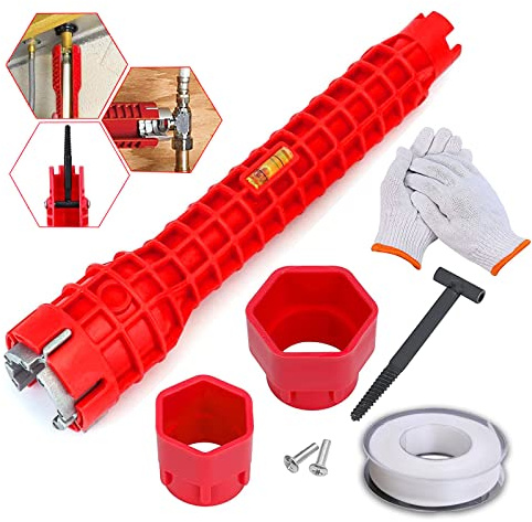 Jokresty Sink Faucet Installer Socket Wrench Kit,8 in 1 Sink Multi Water Pipe Wrench,Basin Wrench Sink Tap Spanner for Taps,Toilet Bowl/Bathroom/Sink/Kitchen Plumbing Repair Installation Tools