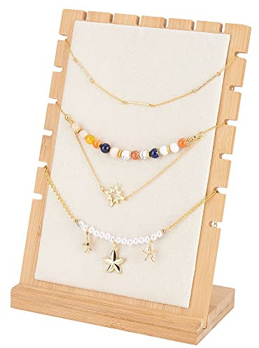 PH PandaHall Halskettenständer aus Holz, 9 Slots Schmuckhalter Ständer Holz Langkettiger Schmuckständer Mit Samtpolsterung Schaufenster HalterFür Halskettenanhänger Handwerksmessen Messe, 9.5x17x25 cm