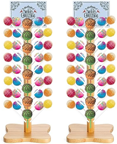 AVLA Confezione da 2 supporti in legno per lecca-lecca, 48 fori, decorazione da tavolo per caramelle, dessert, per matrimoni, compleanni, feste, anniversari, robusti e facili da montare