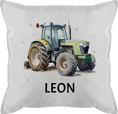 Kissen 50x50 - Trecker Name I Trecker Fan I Traktor Geschenk personalisiert I Geschenk Landwirt - 50 x 50 cm - Weiß - traktorkissen Tractor Cushions Bulldog Leon Polster personalisierte