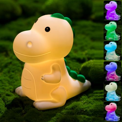Silikon Nachtlicht Dinosaurier Nachtlicht, Dimmbar Nachtlichter 7 Farben, 3 Helligkeit USB-Aufladung, Nachttischlampe Touch Lampe Dinos Geschenke für Babyzimmer Kinderzimmer Schlafzimmer Dekoration