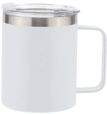 GOOFIT 12oz Edelstahl Isolierte Kaffeetasse Mit Griff Doppelwand Vakuum Dauerhafte Reise Becher Mit Schiebedeckel Weiß