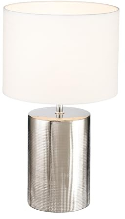 Fischer & Honsel Tischleuchte, Prata | silberfarben antik| Stoffschirm| weiß Leinen| H: 43,00 cm, D: 24,00 cm| mit Schnurschalter schaltbar| 1x E27 max. 40 Watt ohne Leuchtmittel | 50663