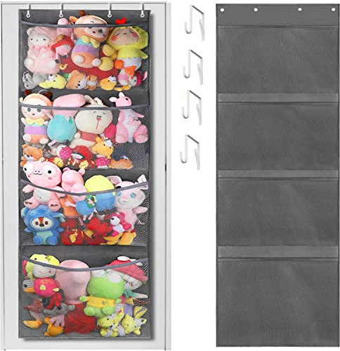BOBASH Aufbewahrungstasche für Tiere aus Plüsch mit 4 großen Taschen, hängende Netztaschen für Babys, Spielzeug, Nursery, Kids, Toy, einfache Installation