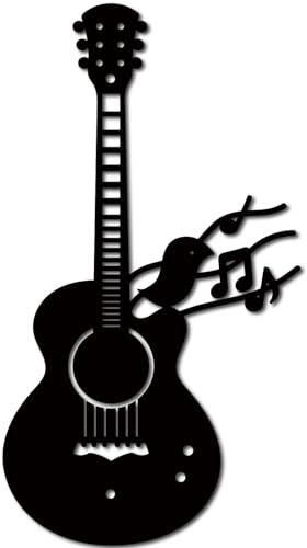 CREATCABIN Guitar Bird Metal Wall Art Iron Music Wall Decor Black Music Instruments Sculptures Silhouette Hollow Out Guitar Hanging Sign for Living Room Bedroom Home Office Kitchen 6.5 x 12Inch
