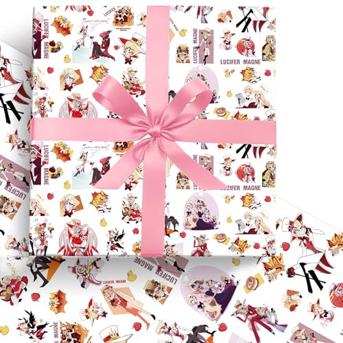 HOOKTA 5 Stück Hazbin Hotel Geschenkpapier 51 x 75 cm Kraftpapier Langlebig Geschenkpapierbögen für Kindergeburtstage Party Aufbewahrung Festliche Dekoration (Weiße Flügel)