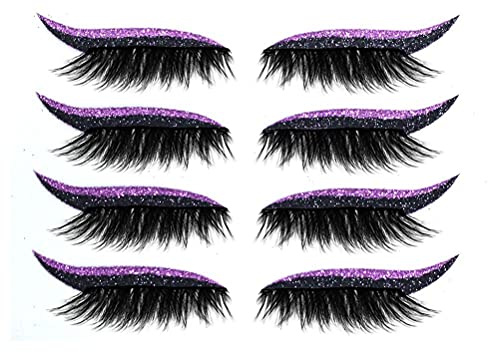 Wimpernaufkleber mit Wimpern, 4 Paar Wiederverwendbare Wimpernaufkleber, Falsche Wimpern Sind Wasserdicht, Leicht zu Tragen, Künstliche Wimpern, Wiederverwendbar und (Lila 4