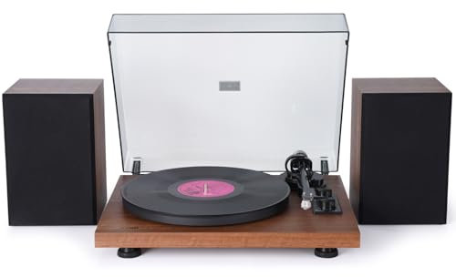 Vinyl Record Player, SKEVONO with 30 Watt Stereo Bookshelf Speakers, 3-Speed Belt-Drive Turntable, Built-in Phono USB Recording RCA Output Adjustable Counterweight