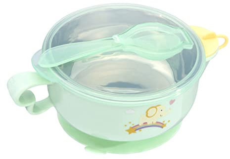 RORPOIR Babyschüsselsaugnapf Satz Mit Löffel 304 Edelstahl Mintgrün Mit Saugnapf Für Kleinkinder Selbstständiges Essen