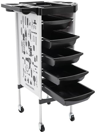 Loobiiny Bedienungswagen Friseurwagen Friseur Beauty Salon Trolley Schubladen Salon Trolley mit 5 Schubladen und Rollen Friseurboy Arbeitswagen