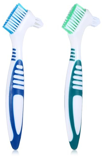 WLLHYF Zahnersatz-Reinigungsbürste, Premium-Hygiene-Zahnersatz-Set, mehrlagige Borsten, Gummigriff, Zahnbürsten, (Blau/Grün), 2 Stück
