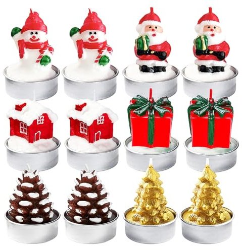 Elepl 12 Stück Mini Teelichter Weihnachten Kerzen Ohne Duft Weihnachtsteelichter 5x4cm Weihnachtskerzen Tischdekoration Weihnachtsmann Schneemann Heiligabend Verrückte Christmas Candle