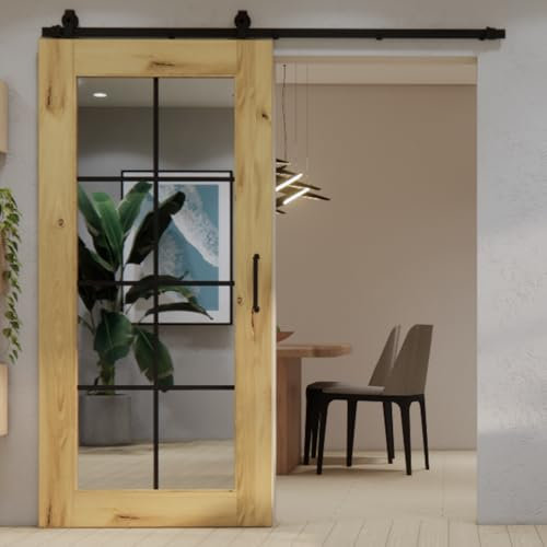 SEART Holzschiebetür in Eiche Mirror (Naturöl), Tür mit Spiegel, Sprossen 90x210 cm
