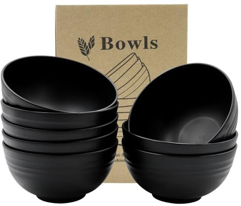 alwaiiz 8 cuencos de cereales, ligeros y resistentes a las caídas, cuencos de cereales, cuencos de plástico para cereales, ensaladas, pasta, picnic, hogar, adultos, niños, color negro