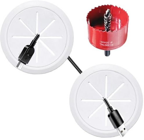 Lot de 2 caches-câbles muraux pour TV - Trou de 50 mm - Kit de gestion de câbles mural - Comprend 2 passe-fils et 1 scie cloche - Facile à installer