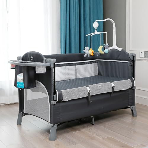 Leilaohu Cama Plegable 4 en 1, Cuna de Viaje para recién Nacidos, de 0 a 3 años, Cama Plegable para niños pequeños, Patio de Juegos con Cambiador, Convertible en Cuna para niños pequeños A
