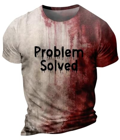 Generisch Sportshirt Herren Kurzarm, Problem Gelöst Halloween T-Shirt Blut Splash Muster, Einzigartiges Horror Short Shirts (XXL, Black)