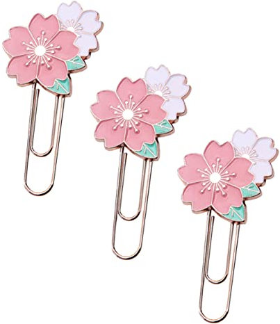 SECFOU 3 Stück Metall Kirschblüten Lesezeichen Clips Design Büroklammern Memoklammern Schreibwaren Für Bücher Notizbücher Dokumente Fotos Tickets Visitenkarten Lose Ordnen Heften Zusammen