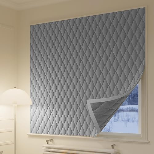 Wärmeschutzfolie Fenster Isolierfolie Thermo Vorhänge für Den Winter Fenster Isolationsabdeckung Robuste, Dicke, Schalldichte Kälteschutzfolie Hält Warm Fensterisolierfolie-thermo(Grau,150*170cm)